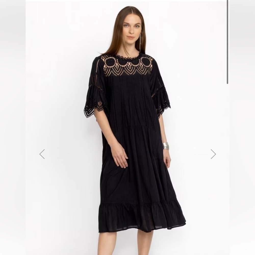 Johnny Was | Jade Karolina Eyelet Midi Dress Size Small in Black